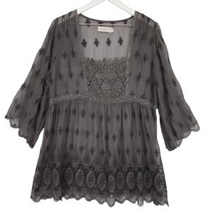 Johnny Was Gray Embroidered Tunic